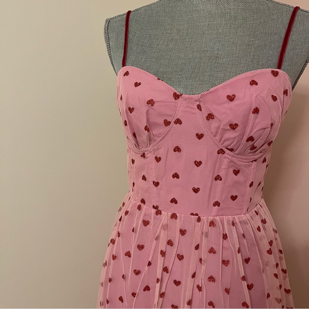 NWT Betsey Johnson Valentines Metallic Heart Print Mesh Midi Dress TIKTOK Viral - Picture 3 of 11